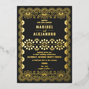 Invitation En Aluminium Mariage Fleuris Papel Picado Mexique à Découpe en