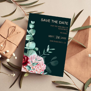 Invitation En Aluminium Mariage Fleurs de Bourgogne Aquarelle Vert Émeraud