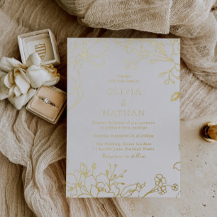 Invitation En Aluminium Mariage Fleurs de Papier d'Or Élégant Vintage