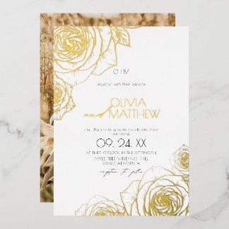 Invitation En Aluminium Mariage Fleurs Minimalistes Modernes Rose Or Blanc