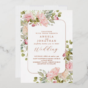 Invitation En Aluminium Mariage Fleurs pastel Or Rose