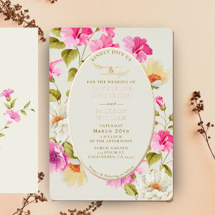 Invitation En Aluminium Mariage fleurs roses florales vintage or rose