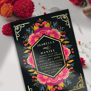 Invitation En Aluminium Mariage Fleurs Rustiques Dorées Rancho Mexicain Gr