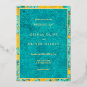 Invitation En Aluminium Mariage Fleurs turquoises (Recto)