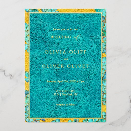 Invitation En Aluminium Mariage Fleurs turquoises (Recto)