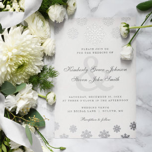 Invitation En Aluminium Mariage Flocons de Neige Argentés Hiver Moderne