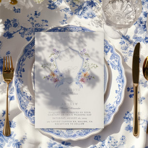 Invitation En Aluminium Mariage Floral à Crête Bleue Poussiéreuse