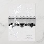 Invitation En Aluminium Mariage floral à dentelle argentée (Recto)