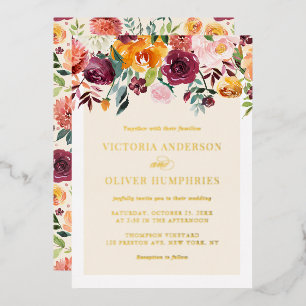 Invitation En Aluminium Mariage Floral À L'aquarelle Vintage Fleurs D'auto