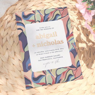 Invitation En Aluminium Mariage Floral Abstrait Rétro Coloré Brillante et