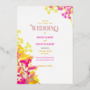 Invitation En Aluminium Mariage Floral Abstrait Rose et Orange