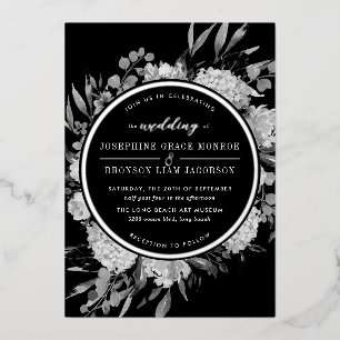 Invitation En Aluminium Mariage floral aquarelle noir argenté et blanc