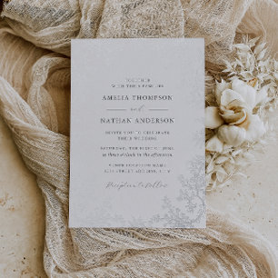 Invitation En Aluminium Mariage Floral Argent Élégant Vintage 