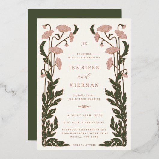 Invitation En Aluminium Mariage floral Art nouveau (Recto/Verso)