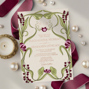 Invitation En Aluminium Mariage Floral Art Nouveau Rose Bourgogne