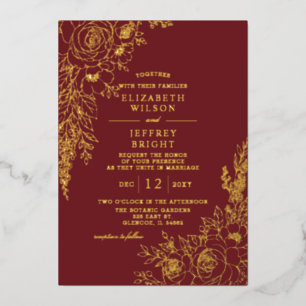 Invitation En Aluminium Mariage Floral Automnal Élégant Bourgogne