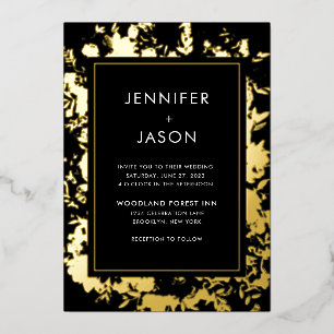 Invitation En Aluminium Mariage Floral Black Gold moderne