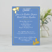 Invitation En Aluminium Mariage Floral, Bleu Campagnard, Or (Debout devant)