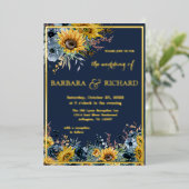 Invitation En Aluminium Mariage floral bleu de la marine (Debout devant)