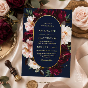 Invitation En Aluminium Mariage Floral Bleu Nuit Burgundy Foncé Blush Somb