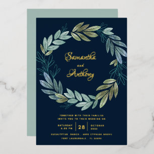 Invitation En Aluminium Mariage Floral Bleu Nuit Moderne