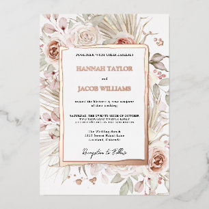 Invitation En Aluminium Mariage Floral Bohème Rustique en Or Rose