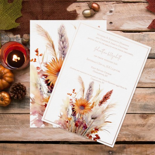 Invitation En Aluminium Mariage floral Boho d'automne | Blanc