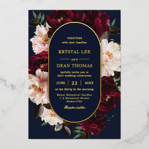 Invitation En Aluminium Mariage Floral Bordeaux Rouge Navy Foncé