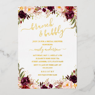 Invitation En Aluminium Mariage Floral Burgundy Doré Fête de Mariée