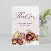 Invitation En Aluminium Mariage floral Burgundy élégant Script (Debout devant)