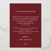 Invitation En Aluminium Mariage floral Burgundy élégant Script (Verso)