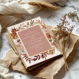 Invitation En Aluminium Mariage Floral d'Automne Rustique Or