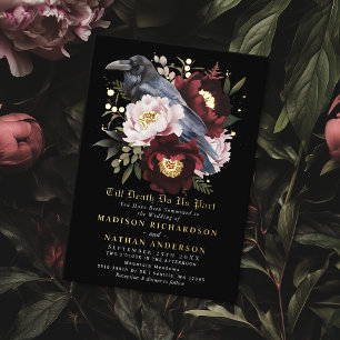 Invitation En Aluminium Mariage Floral de Corbeau à l'aquarelle Gothique R