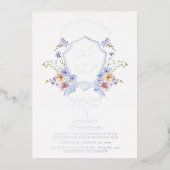 Invitation En Aluminium Mariage floral de crête bleue Dusty (Recto)
