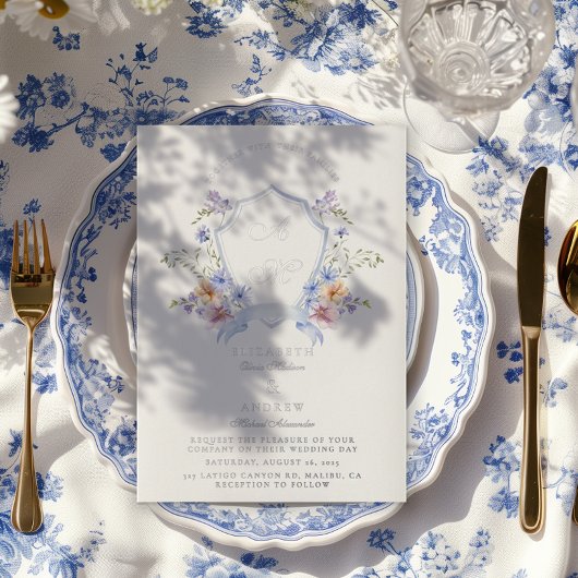 Invitation En Aluminium Mariage floral de crête bleue Dusty