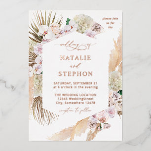 Invitation En Aluminium Mariage Floral de Plage en Herbe de Pampas Boho