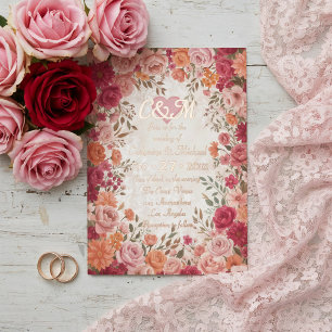 Invitation En Aluminium Mariage Floral de Printemps aux Roses Romantiques
