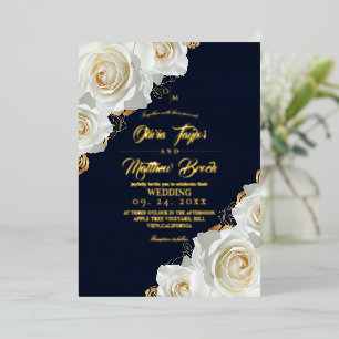 Invitation En Aluminium Mariage floral de roses bleues et dorées