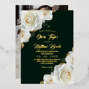 Invitation En Aluminium Mariage floral de roses vert émeraude et or