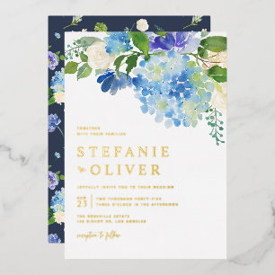 Invitation En Aluminium Mariage Floral d'Hiver à l'Aquarelle Bleue Hortens