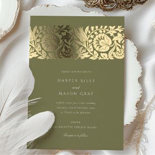 Invitation En Aluminium Mariage Floral d'or vert olive