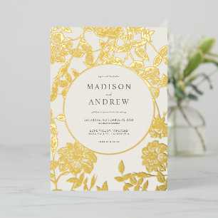 Invitation En Aluminium Mariage Floral Doré Élégant Moderne