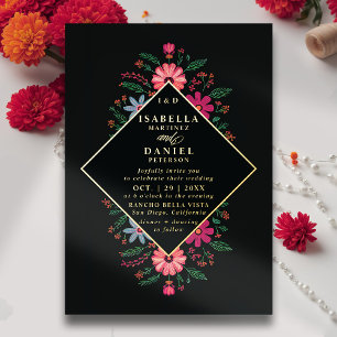 Invitation En Aluminium Mariage Floral Doré Moderne Élégant de Rancho Mexi
