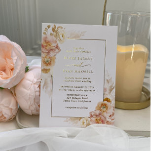Invitation En Aluminium Mariage Floral Élégant aux Teintes de Pêche, Rose