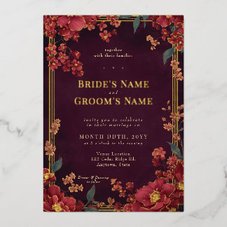 Invitation En Aluminium Mariage Floral Élégant de Teinte de Bijou Rouge