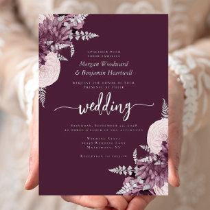 Invitation En Aluminium Mariage Floral Élégant Mauve Argent