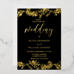 Invitation En Aluminium Mariage Floral Élégant Vintage avec Feuille d'Or