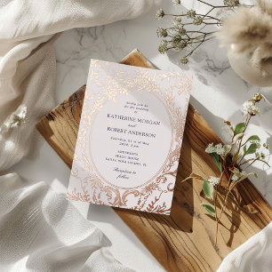 Invitation En Aluminium Mariage Floral Élégant Vintage Français