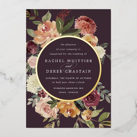 Invitation En Aluminium Mariage floral en fleurs rustiques (Recto)