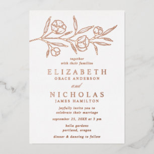 Invitation En Aluminium Mariage Floral Esquisse en Or Rose